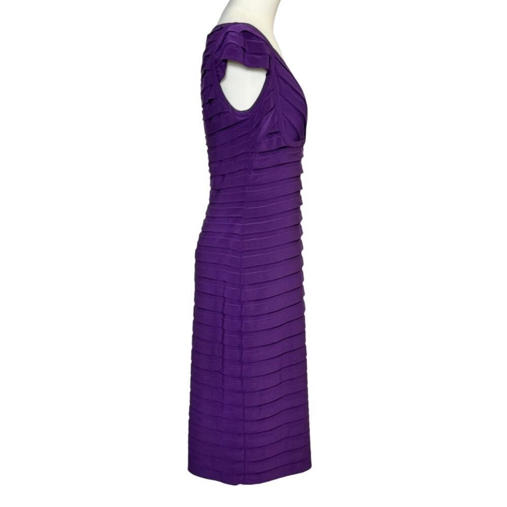 Adrianna Papell Purple Sheath Teired Midi Dress Banded Bodice Size 8 - Picture 4 of 9